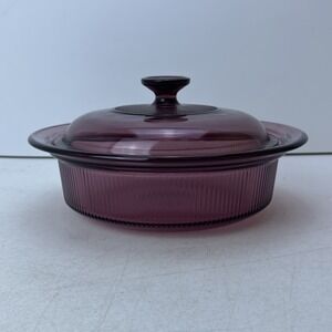 Vision V-32-B Cranberry 1.5 Qt Casserole Dish Corning Ware Glass Pyrex Lid USA